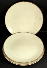 VANCASSO Dinner Plates * Set of 3 * Stoneware 10 1/2" Cream w/ Brown Rims