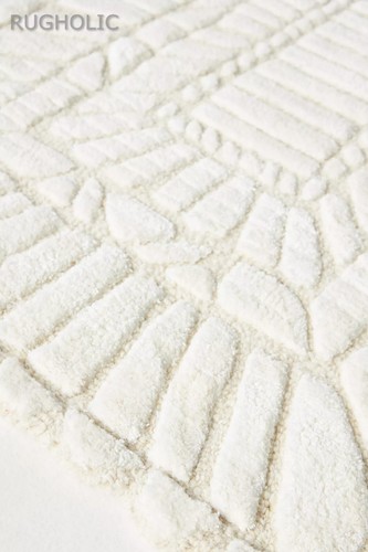 Hand Tufted Woolen Area Rug ANTHRO LEIGHTON IVORY WHITE Carpet for Living Room - Picture 2 of 5