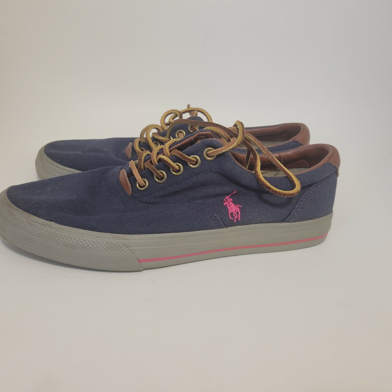 PONY Ralph Lauren Polo Faxon sneaker bassa in tela taglia 8 5 blu navy con frangia rosa e accento