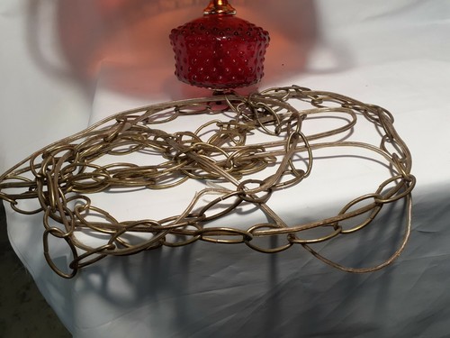 MCM Vintage Chandelier Hanging Ceiling Light, Orange, Ruby Red, Glass hobnail - Picture 10 of 11