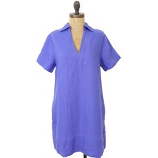 MADEWELL V-Neck Mini Dress 100% Linen XXS Collared Solid Blue Star NWT B1