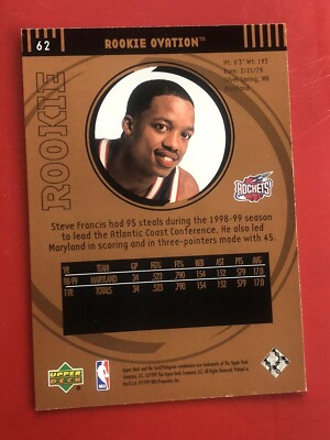 1999-00 Upper Deck Ovation Steve Francis #62 Rookie RC | eBay