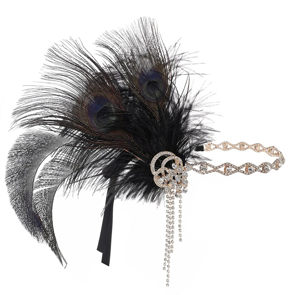 Diadema de la década de 1920 Pluma Tocado de Novia Gatsby Aleta Tocado Fiesta Disfraz Foto 2 de 4
