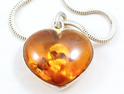 TOP DESIGNER XXL Anhänger 925 Silber Herzform Bernstein amber modernist necklace