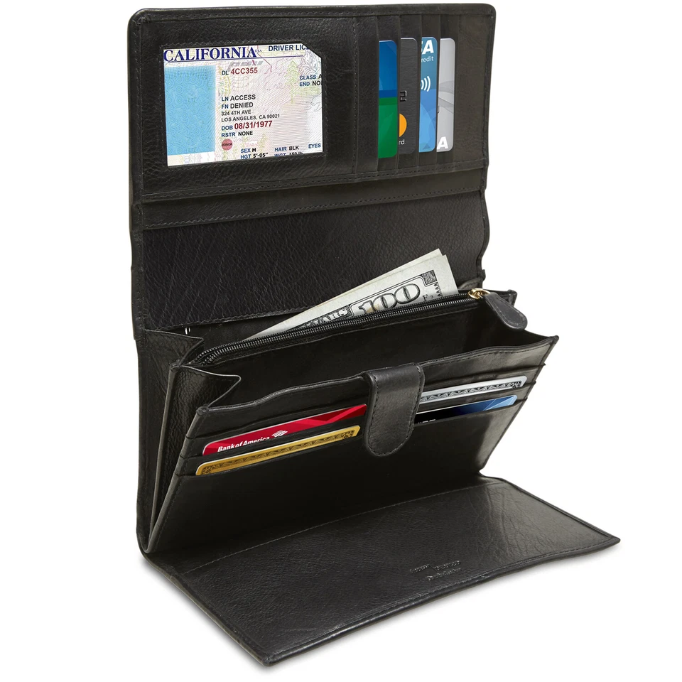 Genuine Leather Wallets For Women's Ladies Clutch Accordion Zipper RFID Blocking - Image 3 of 4