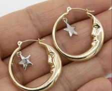 Gold moon star hoops