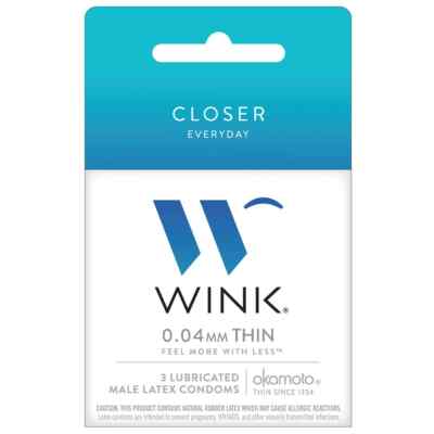 Wink Closer, Thin Lubricated Latex Condoms, 0.04mm Thin, 3 Count