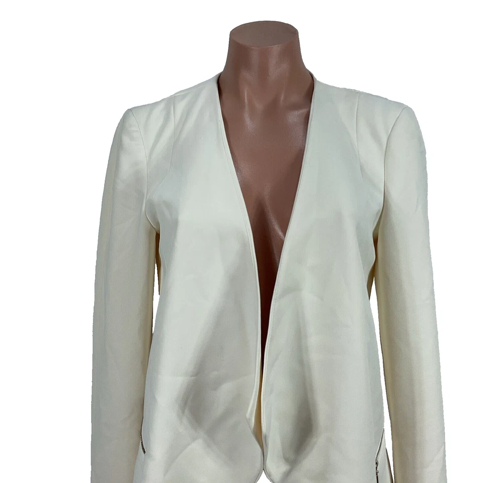 Women's White House Black Market Ivory Drape-Front Blazer Jacket Sz 4 WHBM - Image 3 of 4