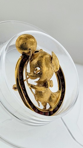 Vintage Lucien Piccard Mouse With Baloon On 14k Yellow Gold With Rubies Mint - Picture 8 of 12