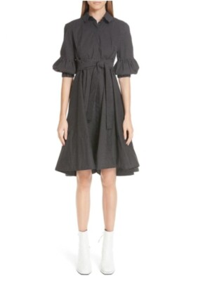 Julie PASKAL Dot Print Belted Shirtdress, Black & White | S-6 Preppy EUC Gothic 