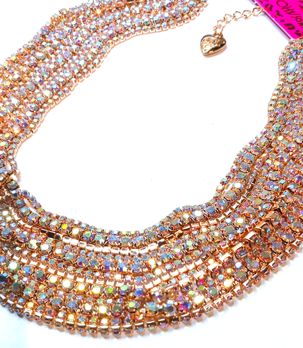 Glamor GOLD Multi Chain AB RHINESTONE Choker Betsey Johnson Statement Necklace - Picture 4 of 14