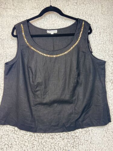 Dressbarn black linen sleeveless blouse gold sequ… - image 1