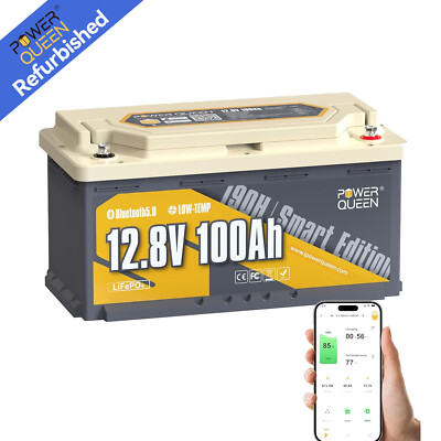 Refurbished Power Queen 12V 100Ah Bluetooth Lithium Batterie 190H LiFePO4 Akku