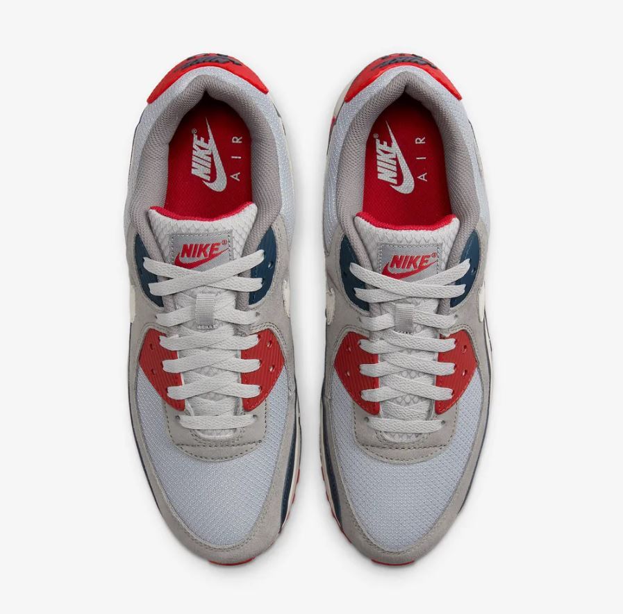Nike Air Max 90 Light Smoke Grey Armory Navy Fire Red DM0029