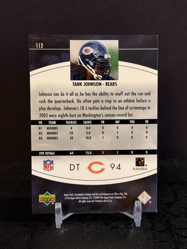 2004 Upper Deck Tank Johnson Rookie Foundations RC Card #112 #'ed /350 - Picture 2 of 2