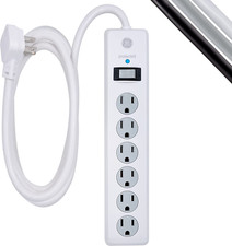 GE 6-Outlet Surge Protector, 8 Ft Extension Cord, Power Strip, 800 Joules