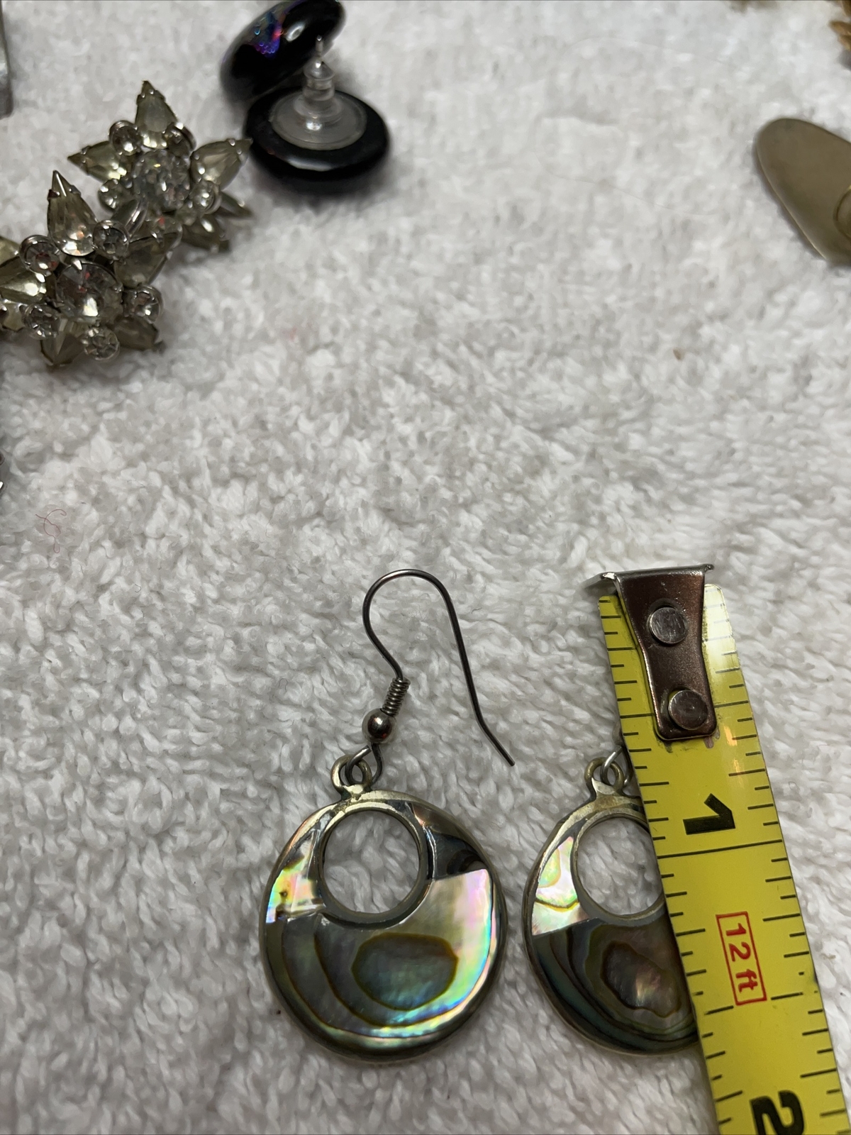 Vintage Abalone Shell Drop Dangle Asymmetrical Ea… - image 4