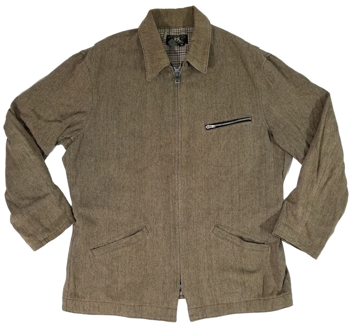 RRL Ralph Lauren Double RL Khaki Flannel Lined Full Zip Barn RRL Ralph Lauren Double RL Khaki Flannel Lined Full Zip Barn