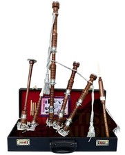 Great Highland Bagpipe Natural Finish Silver Mounts Maroon Velvet Tutor Book
