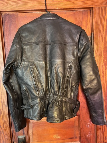 Women’s Leather Biker Jacket Vented Belted Black Medium Zipper W/Removable Liner - Picture 3 of 14