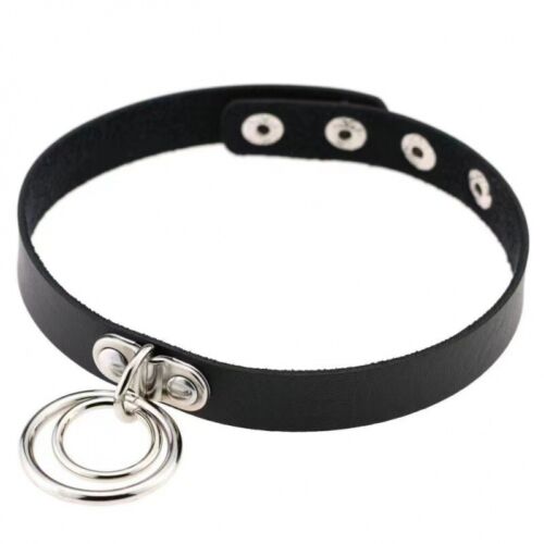 Collana girocollo uomo donna punk gotico pelle nera punta rivetto o ring collare - Foto 47 di 49