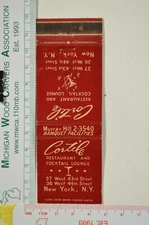 Vintage Matchbook Cover Cortile Cocktail Lounge Restaurant Bar New York City kw