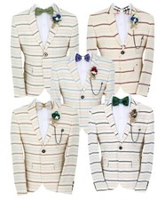 Boys  Horizontal Striped Fashion Blazer Slim Fit  Wedding Birthday Suit Jacket