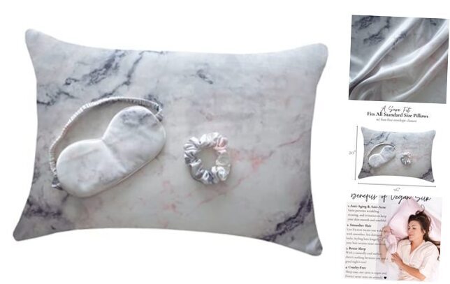 Satin Silk Pillowcase for Hair and Skin, Luxury Sleep Set: Pastel Marble-image