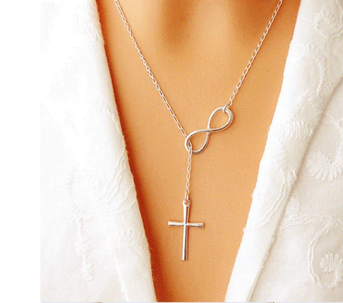 Edelstahl Sterlingsilber Unendlichkeit für immer Charm Kreuz Anhänger O Halskette - Bild 1 von 12