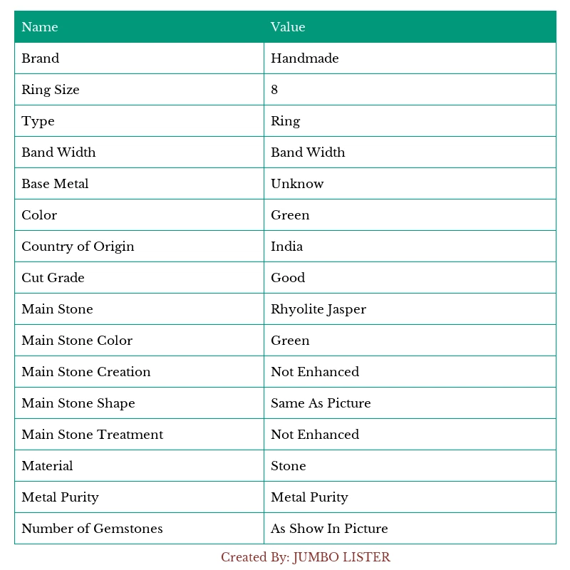 Anillo de joyería de plata de ley 925 con piedras preciosas de jaspe de riolita tamaño 8 k272 Foto 2 de 4