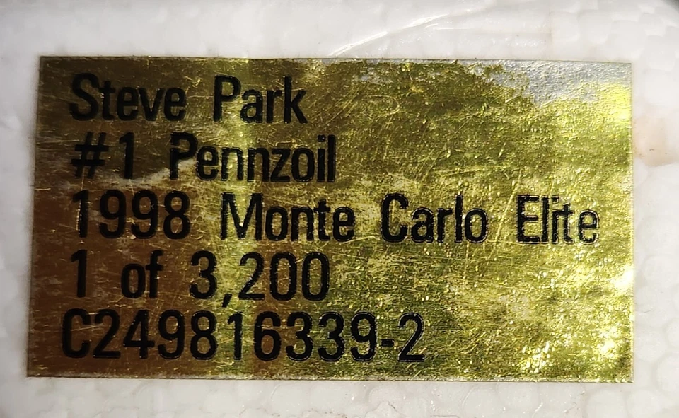 Steve Park #1 Pennzoil Monte Carlo 1998 1/24 Action Elite NASCAR diecast 50th Foto 4 de 4