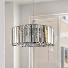16.5'' Modern Silver Round K9 Crystal Chandelier 5 Light Ceiling Pendant Fixture