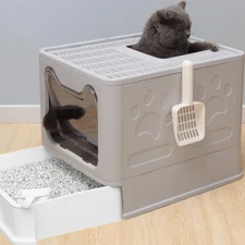 Foldable Cat Litter Box Self-Cleaning Enclosed Cat Potty Kitty Toilet with Scoop