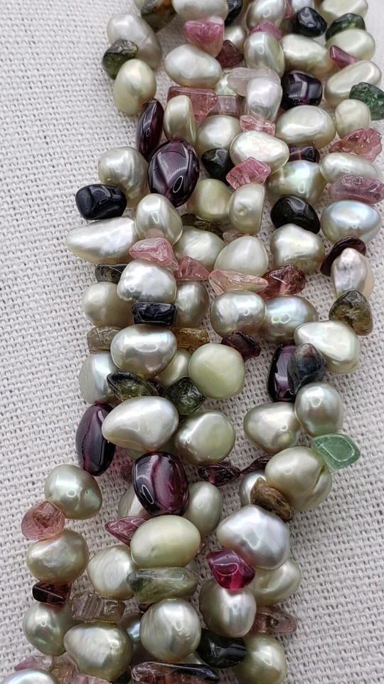 Vintage Pearls with Gems 6 Strands Sterling Silver  925 Clasp Necklace 18.5" Foto 2 de 4