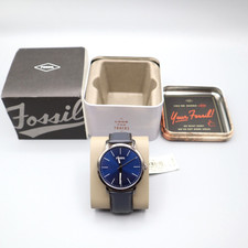 Fossil Watch Men Leather Gray Blue Face 