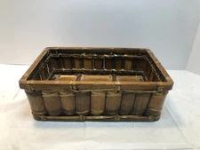 Small Vintage Split Bamboo Slat Basket Primitive Decor  11" x 7.5" x 3.5"