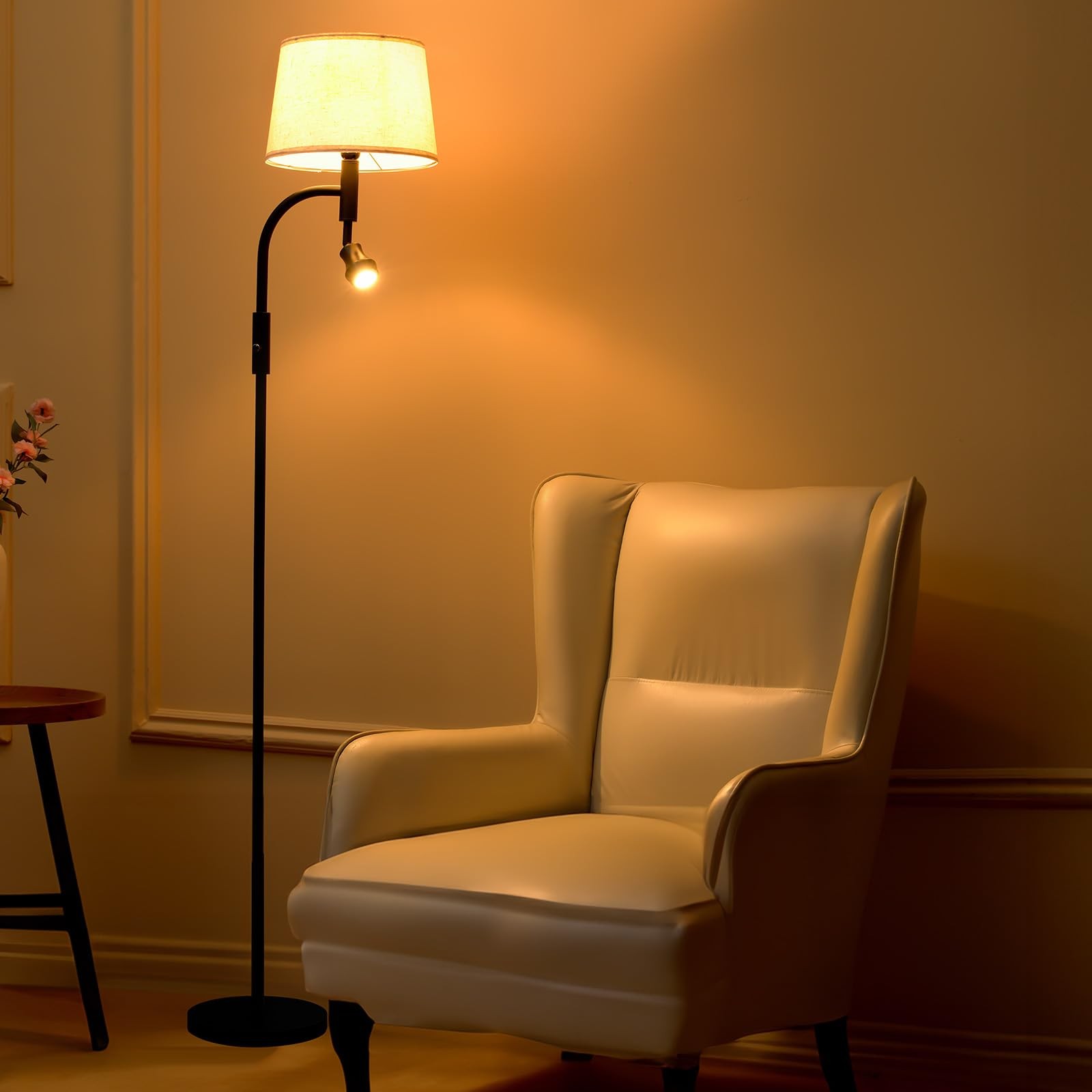 Vintage Two-Light LED Floor Lamp with Knob for Living Room Tall Lighting-image