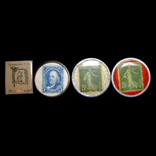 Lot of 4 Encased Stamps Rare USA and France 5c Loans on Stamps and Coins #PP112
