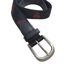 YRI Mens Belt Black Canvas Red Ram Design Solid Brass Buckle Made in USA 38/95