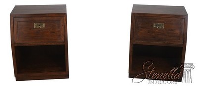 72795: Pair Of HENREDON Oak Campaign Style Drop Front Nightstands