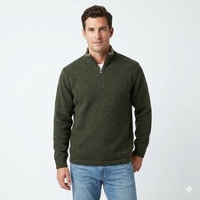 Woolrich Sweater Mens Size Large Green 100 Wool 1/4 Zip Mock Neck Knit Pullover