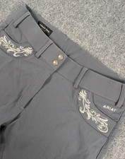 Ariat Pro Series Olympia Riding Breeches Womens 34R Gray Emroidered Equestrian