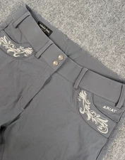 Ariat Pro Series Olympia Riding Breeches Womens 34R Gray Emroidered Equestrian