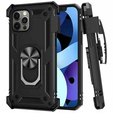For iPhone 16 Pro Max - Case Belt Clip Holster Swivel Metal Ring Cover