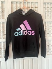 Adidas Slim Fit girls size 16 black graphic stretch warm everyday hoodie D17