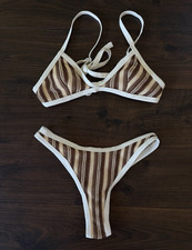 Womens Brown/White Striped Mesh Triangle Halt...