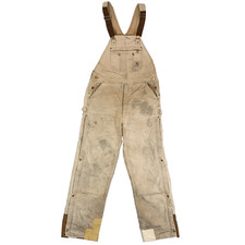 Carhartt Quilt Lined Beige Bib Overall Dungarees Workwear Size 40W 34L