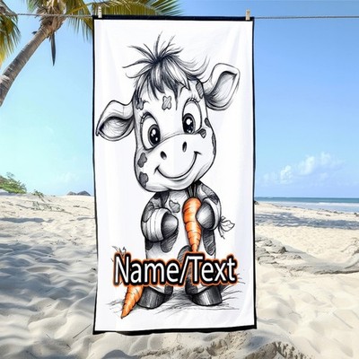 1pc ized Cow with Carrots Beach Towel - Custom Name/Text, Extra Large Quick-Dr