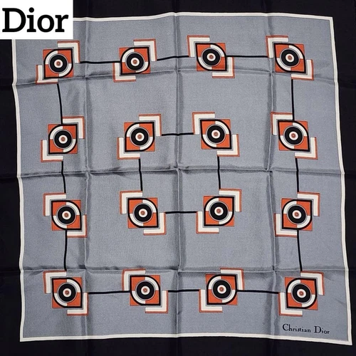 Foulard Christian Dior gris noir motif géométrique 50 cm pour mode unisexe