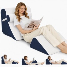 LevNubis 4PCS Orthopedic Bed Wedge Pillow Set White/Navy